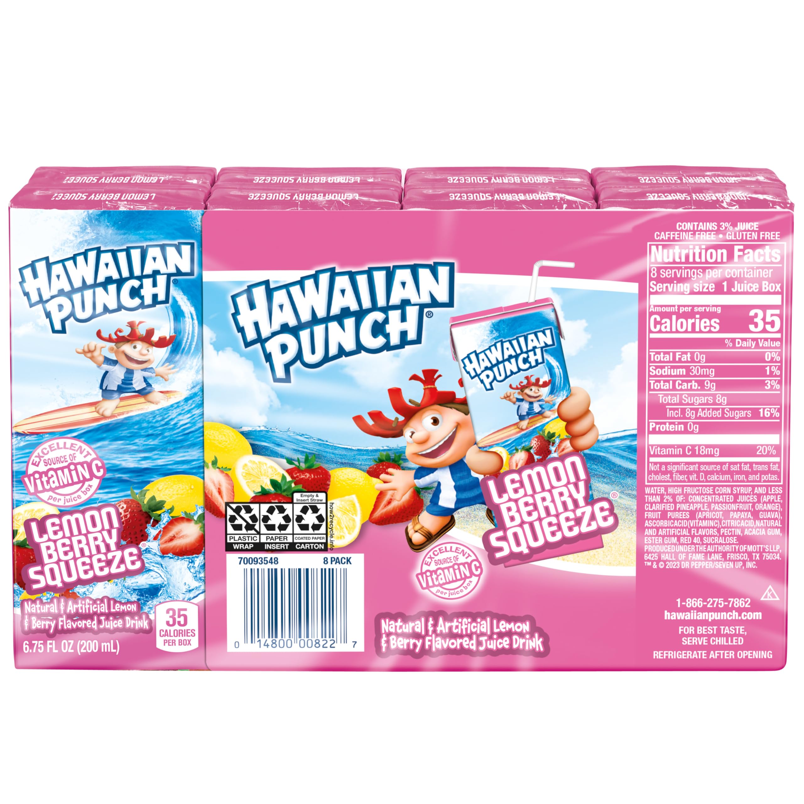 HAWAIIAN PUNCH pack de 8 cajas envuelto para estantes y transporte sencillo