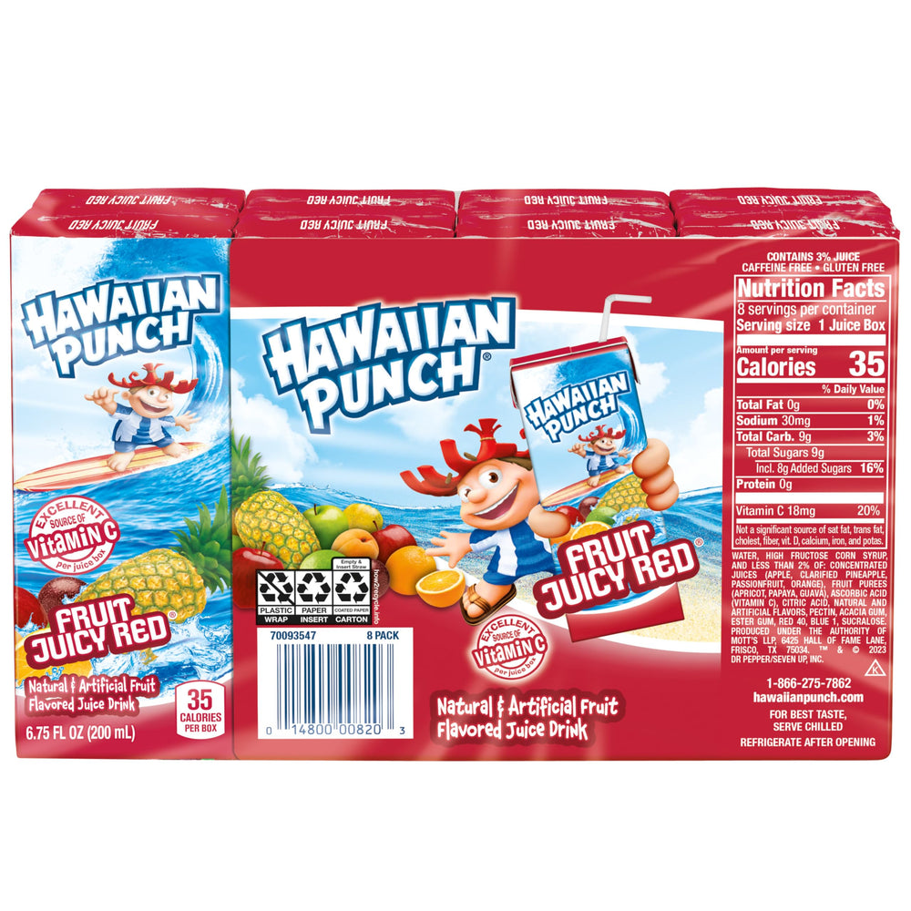 Hawaiian Punch caja abierta mostrando varias cajas listas para usar