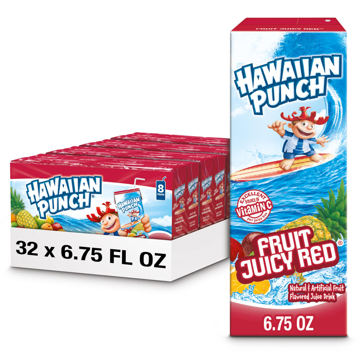 Hawaiian Punch caja frontal mostrando diseño y conveniencia