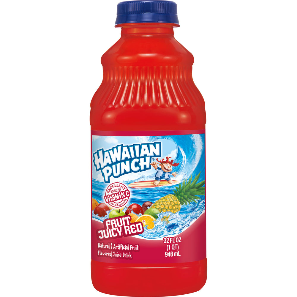 HAWAIIAN PUNCH primer plano de información nutricional y porción clara