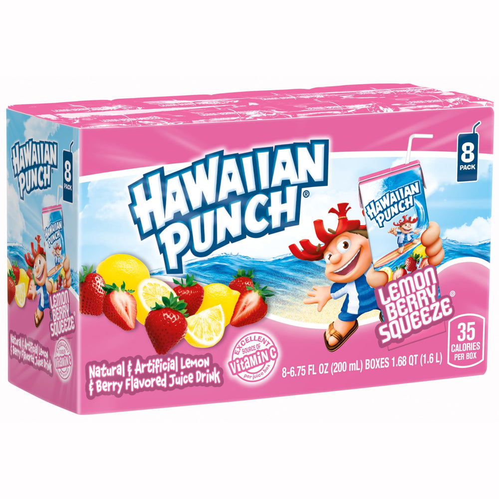 HAWAIIAN PUNCH mano sosteniendo la caja para mostrar portabilidad y uso