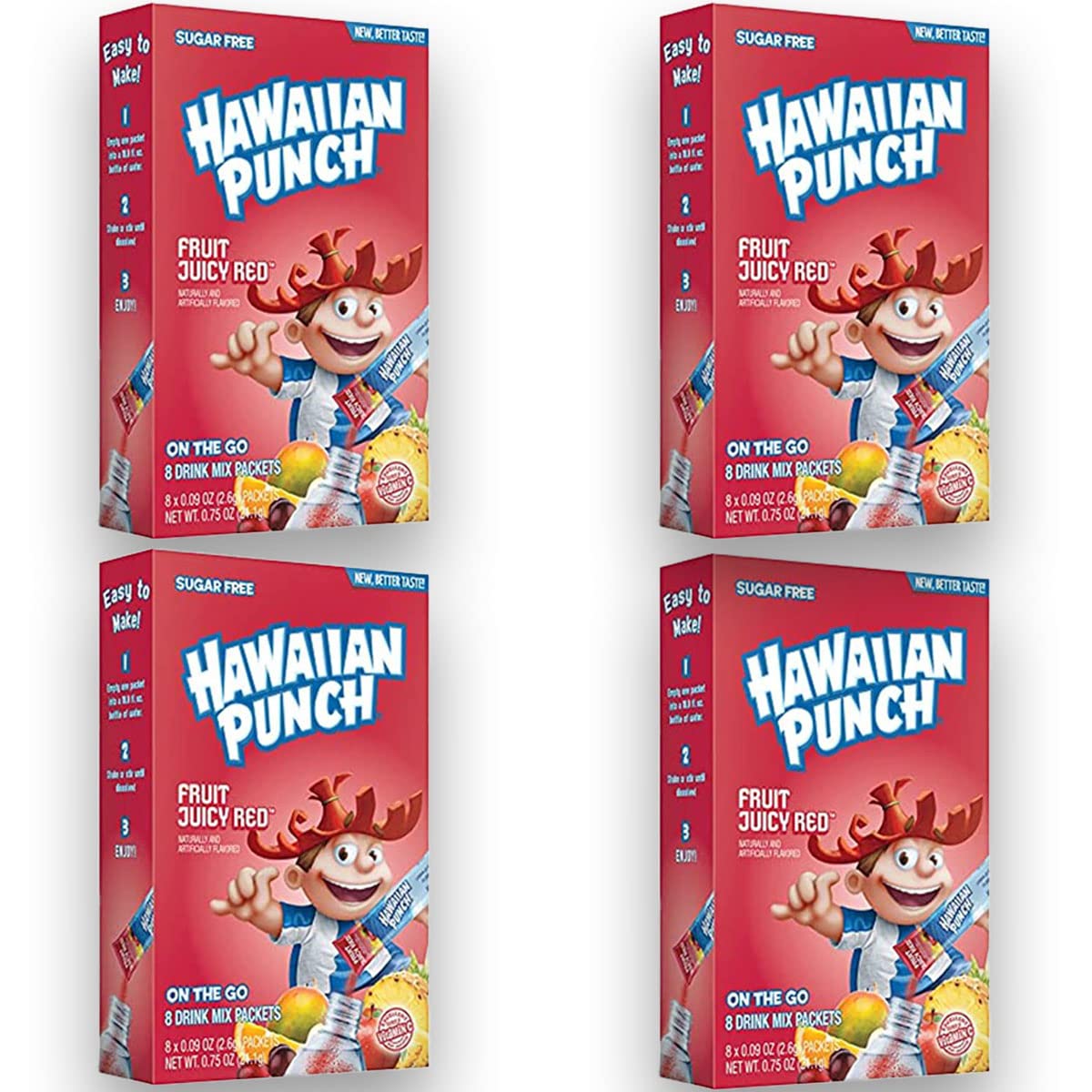 Hawaiian Punch sobre abierto close-up mostrando polvo y mezcla fácil