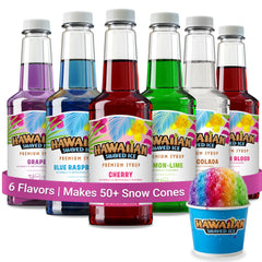 Hawaiian Shaved Ice frente del kit con seis botellas para fiestas