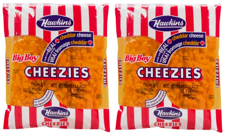 Hawkins Cheezies imagen frontal del paquete mostrando queso real y porción grande