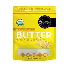 Healthier Comforts frente del envase mostrando sello orgánico y beneficios
