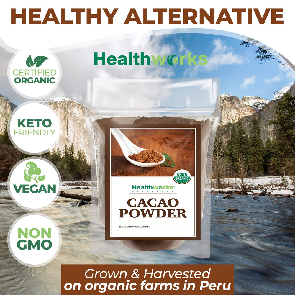 Healthworks Superfoods etiqueta orgánica del cacao, garantía sin químicos