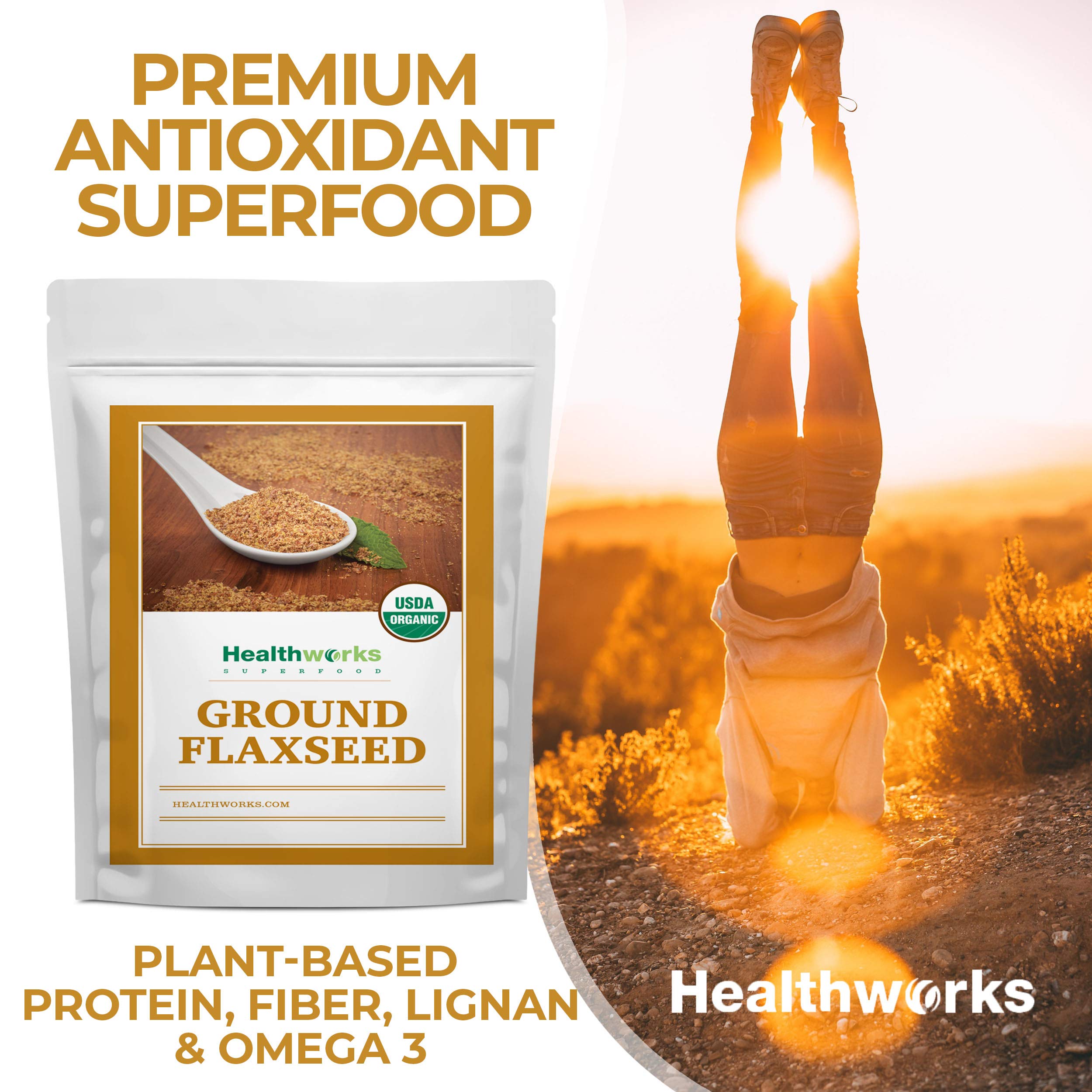 Healthworks Superfoods polvo de lino espolvoreado en smoothie bowl, añade fibra