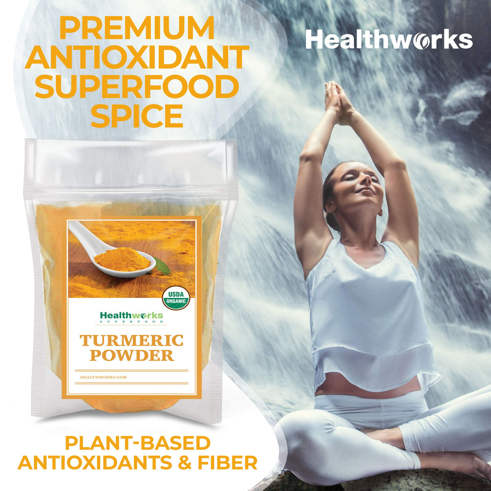 Healthworks Superfoods etiqueta detallada mostrando certificado orgánico y non-GMO