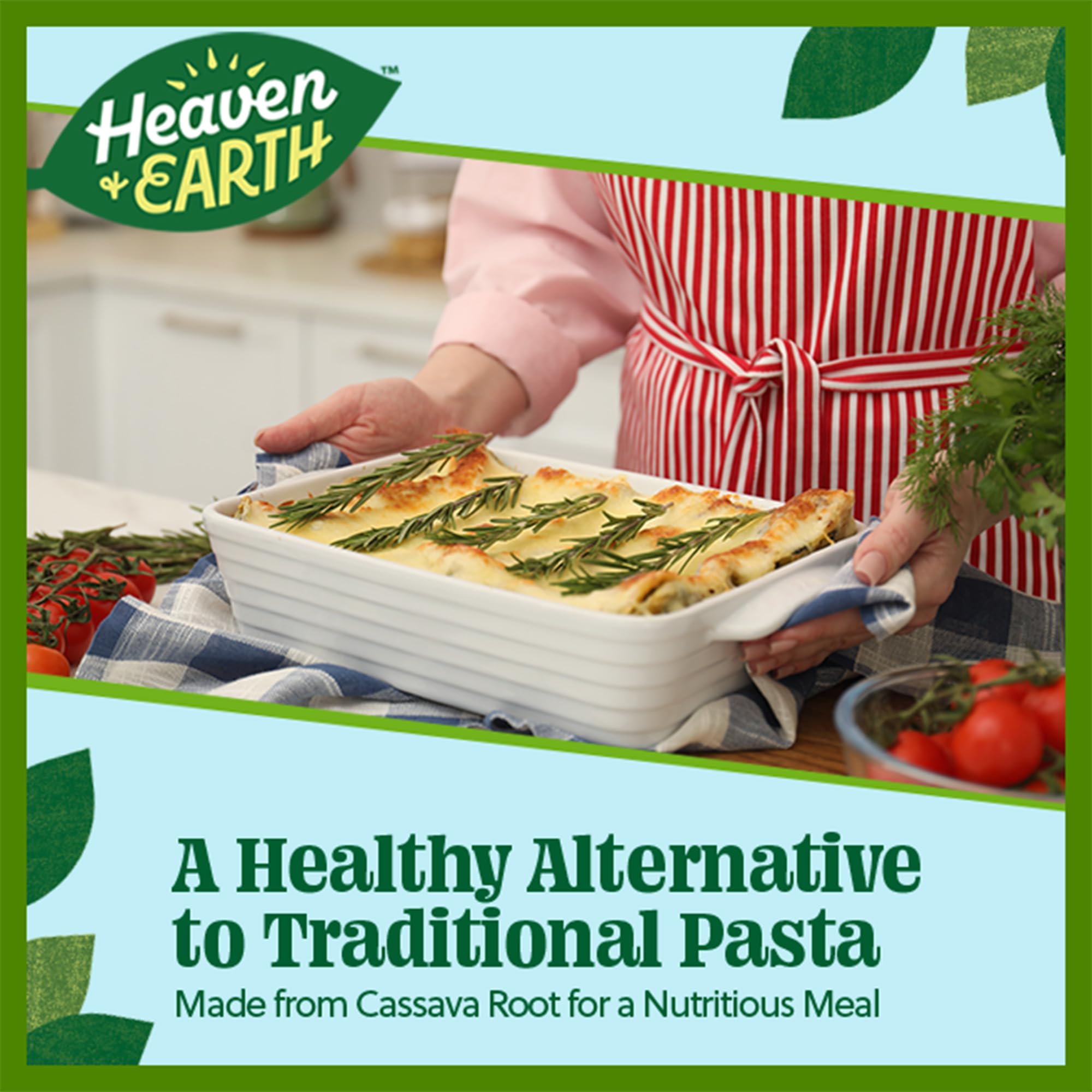 Heaven & Earth lasaña cocida en plato, lista para servir con beneficio práctico