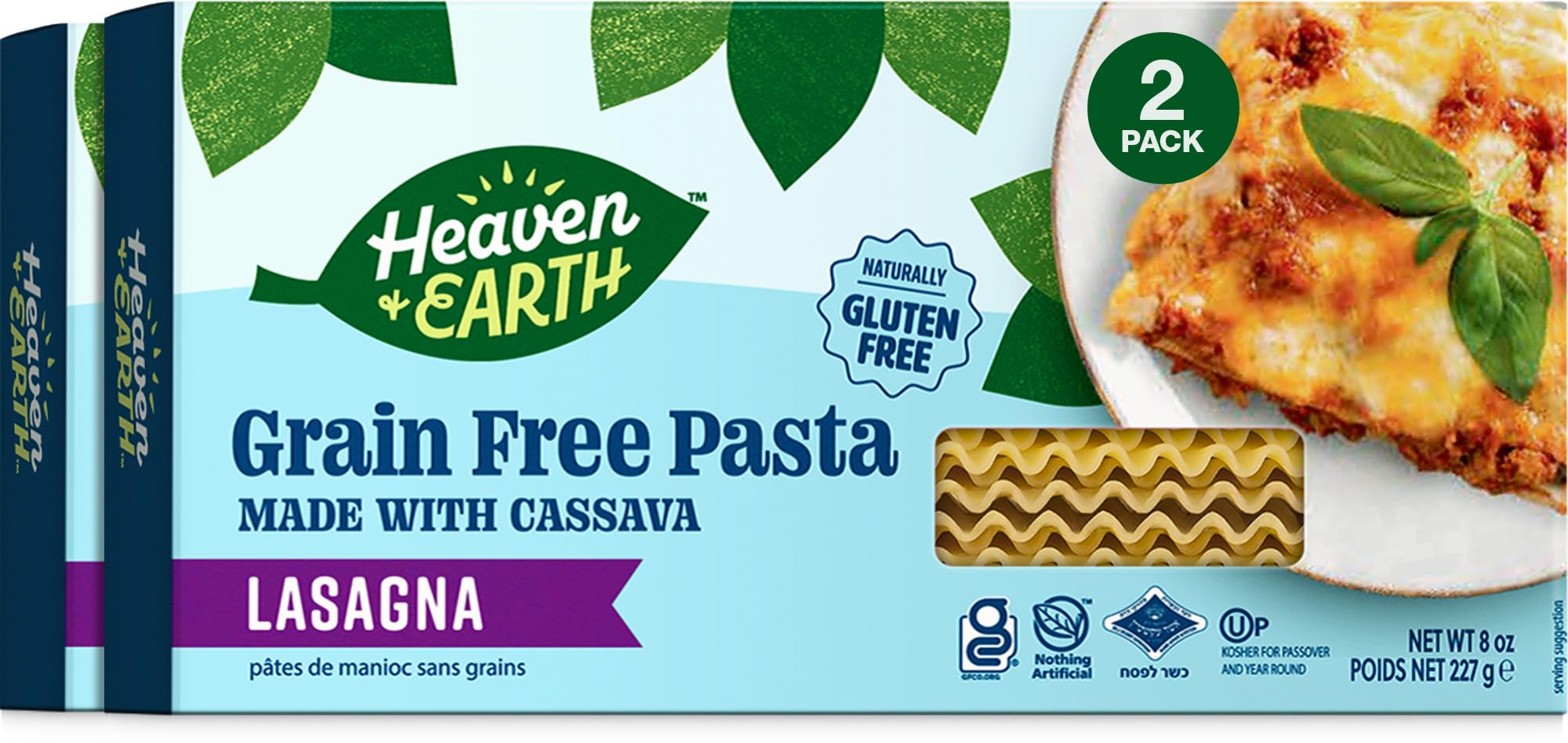 Heaven & Earth empaque lateral de lasaña cassava, fácil identificación