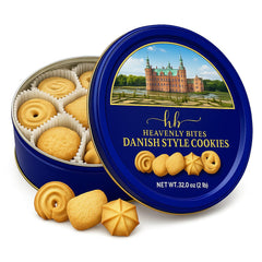 Heavenly Bites comparación de tamaño de la lata, capacidad de 32 oz visible