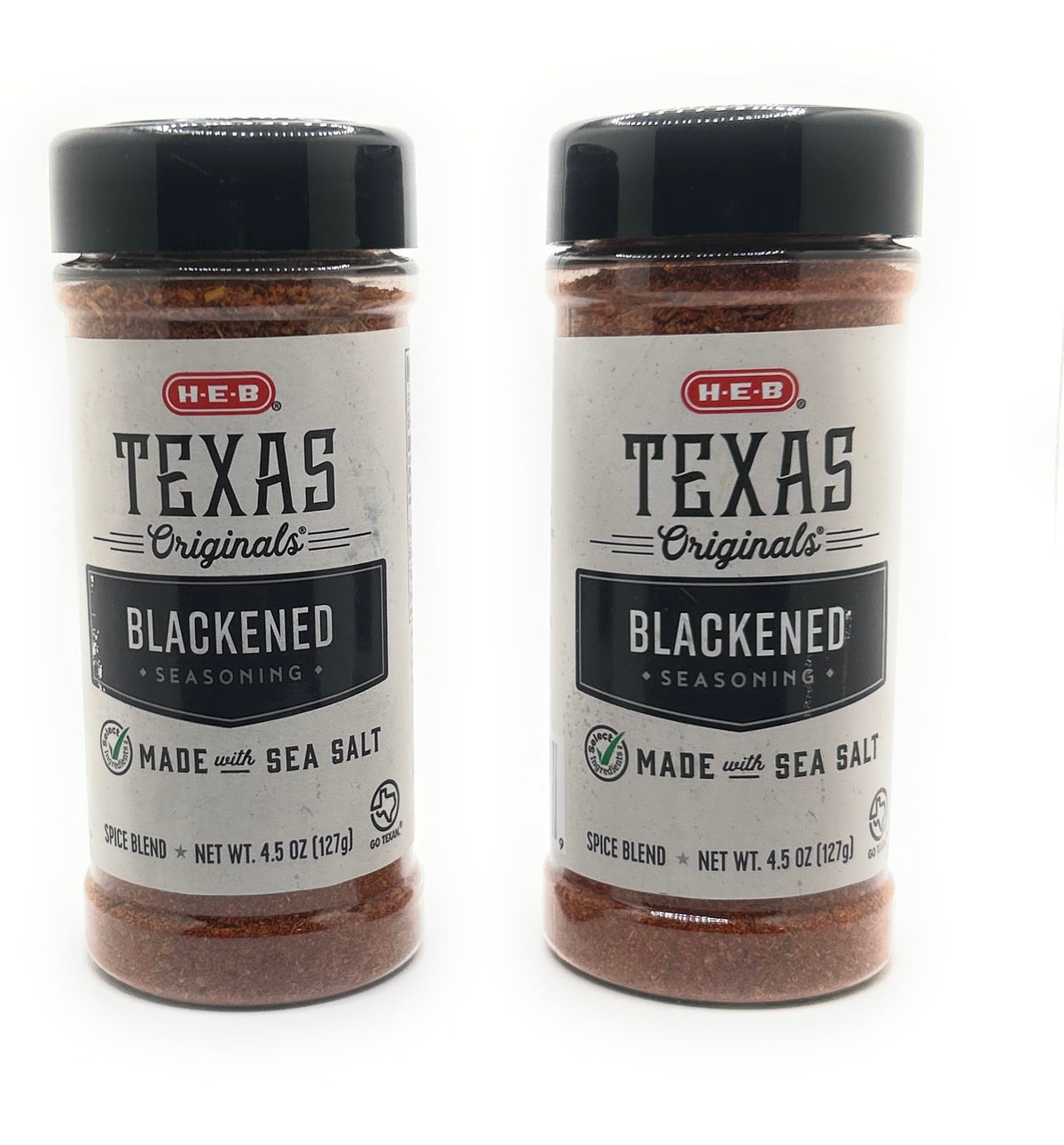 HEB envase frontal Blackened mostrando la marca y el tamaño 4.5 oz, ideal para asados