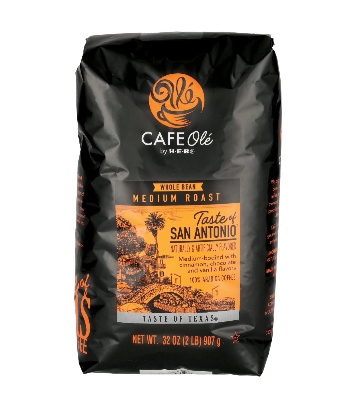 HEB bolsa frontal de café en grano 2 lb mostrando etiqueta y aroma