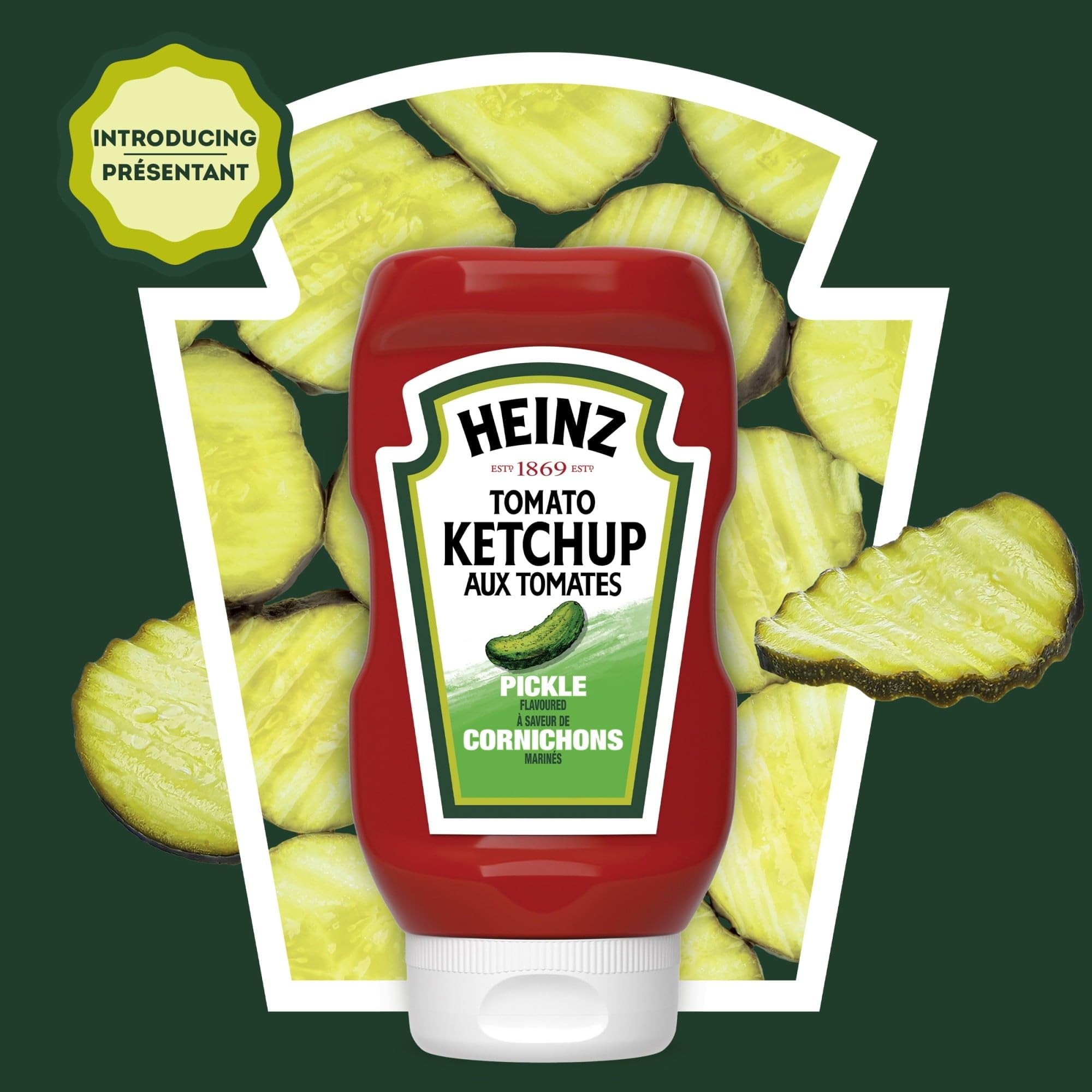 HEINZ servido sobre hamburguesa mostrando contraste fresco