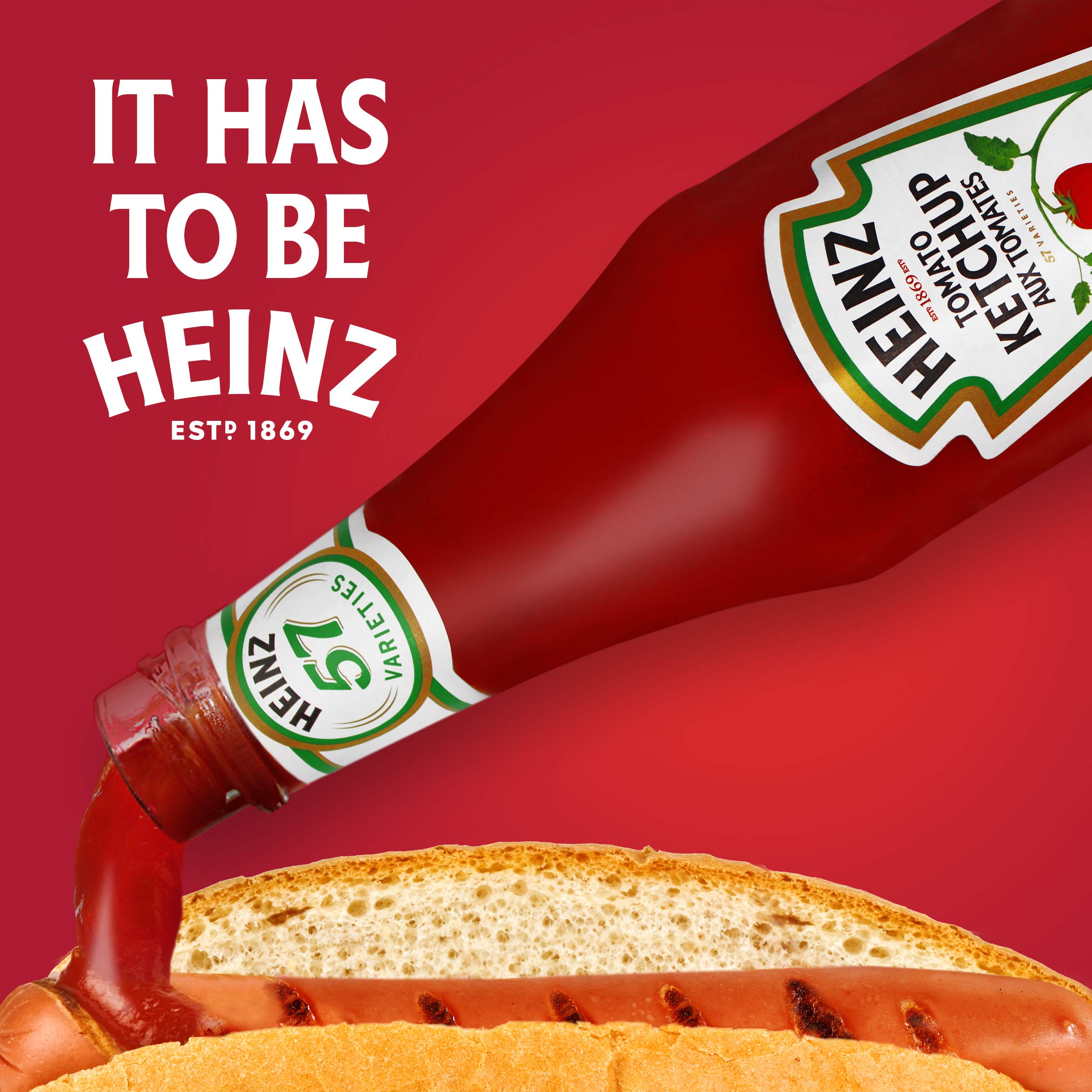 HEINZ porción servida sobre hamburguesa, realza el sabor