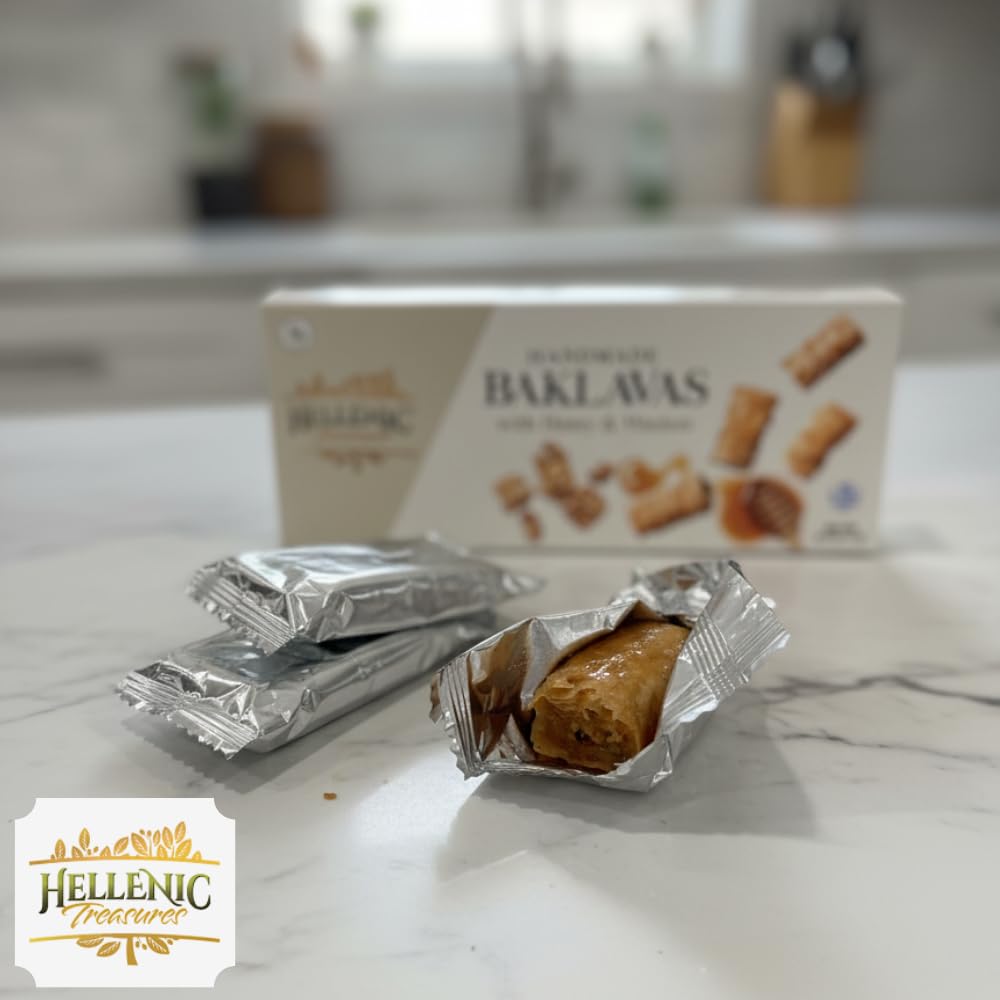 Hellenic Treasures bandeja con pistacho y nuez destacando ingredientes artesanales