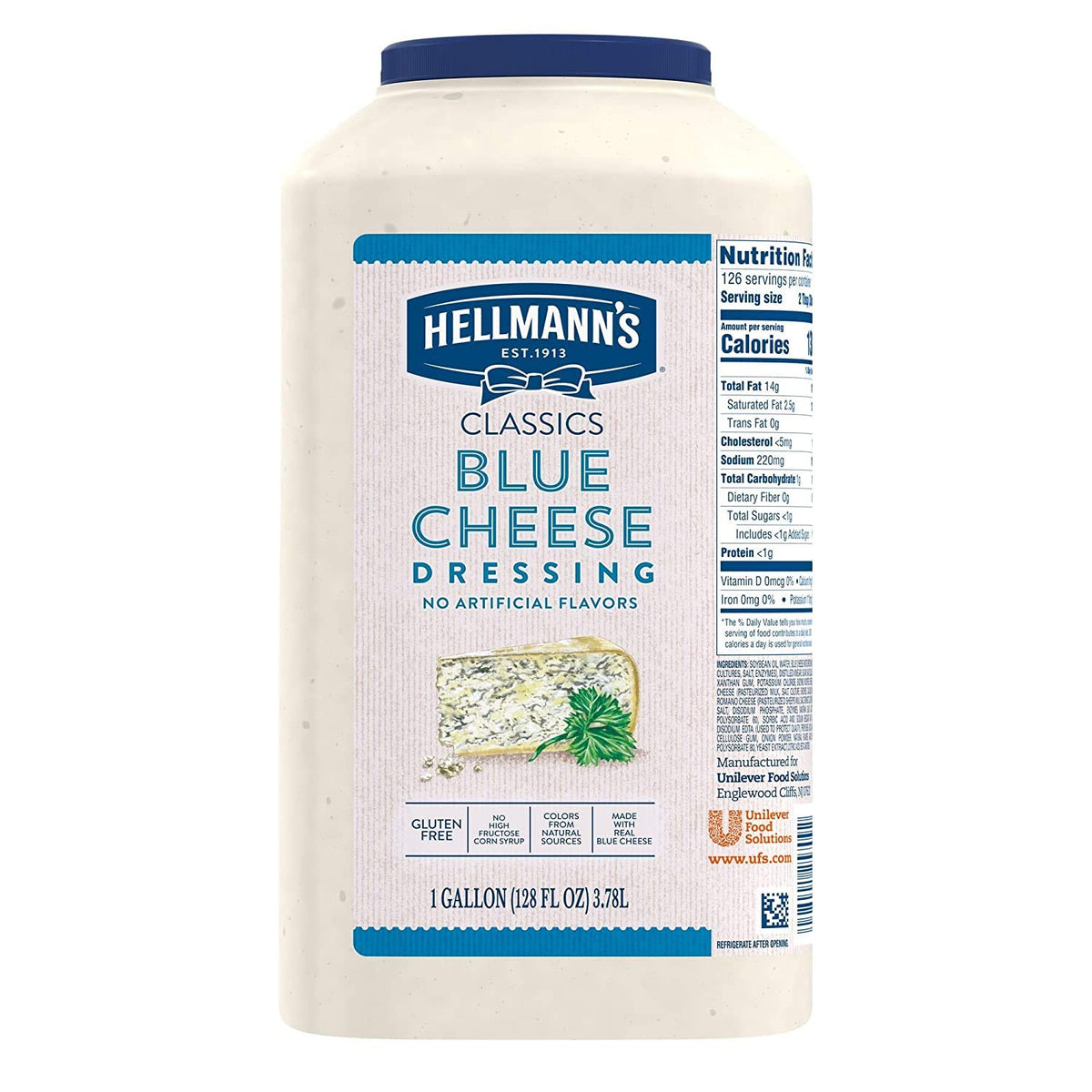 Hellmann's jarra frontal mostrando etiqueta y volumen, facilita servicio profesional