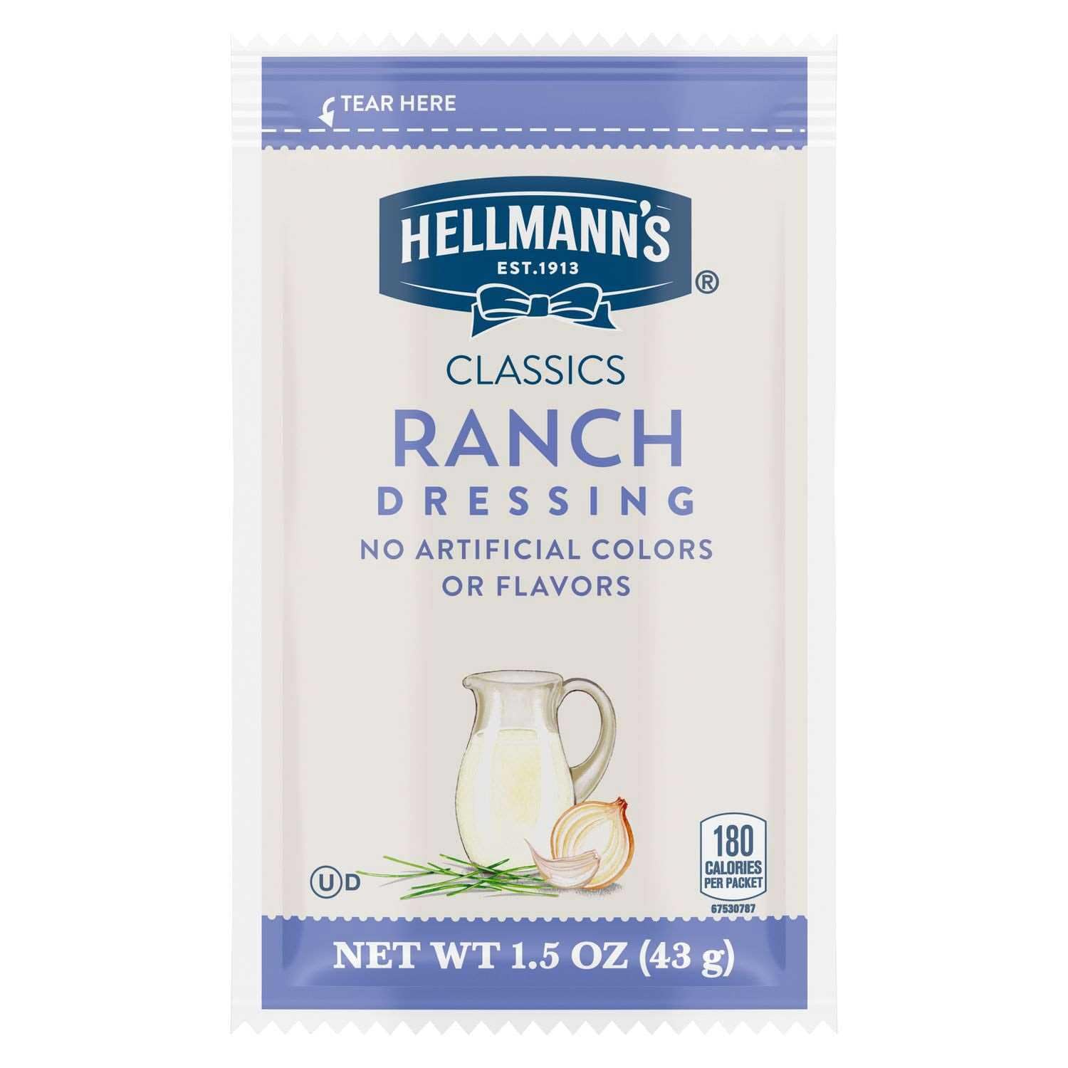 Hellmann's textura cremosa del aderezo ranch en primer plano, aspecto apetitoso