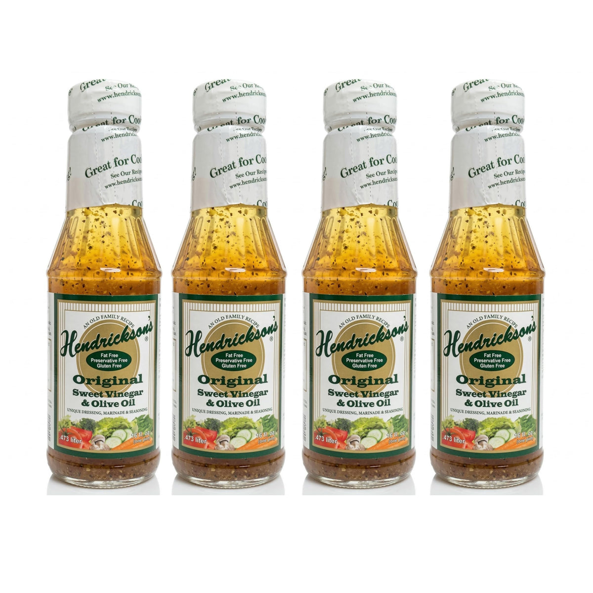 Hendricksons botella frontal 16 fl oz mostrando etiqueta clara y tamaño práctico