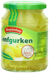 Hengstenberg primer plano de pepinillo crujiente con semillas de mostaza, textura