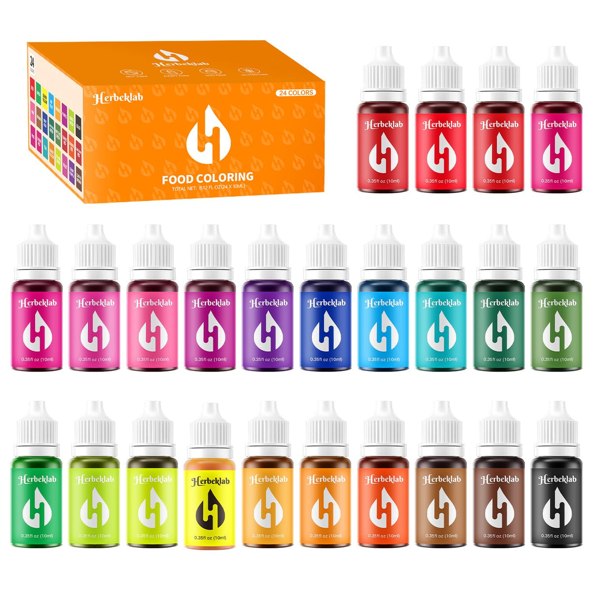 Herbeklab frente del estuche mostrando 24 colores vibrantes y organización práctica