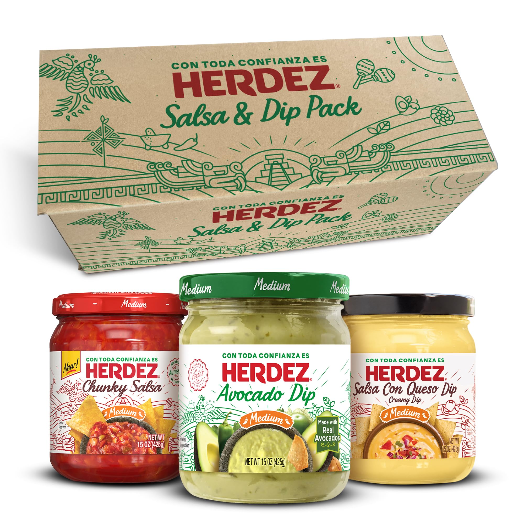 HERDEZ frontal del pack mostrando las tres salsas y atractivo visual