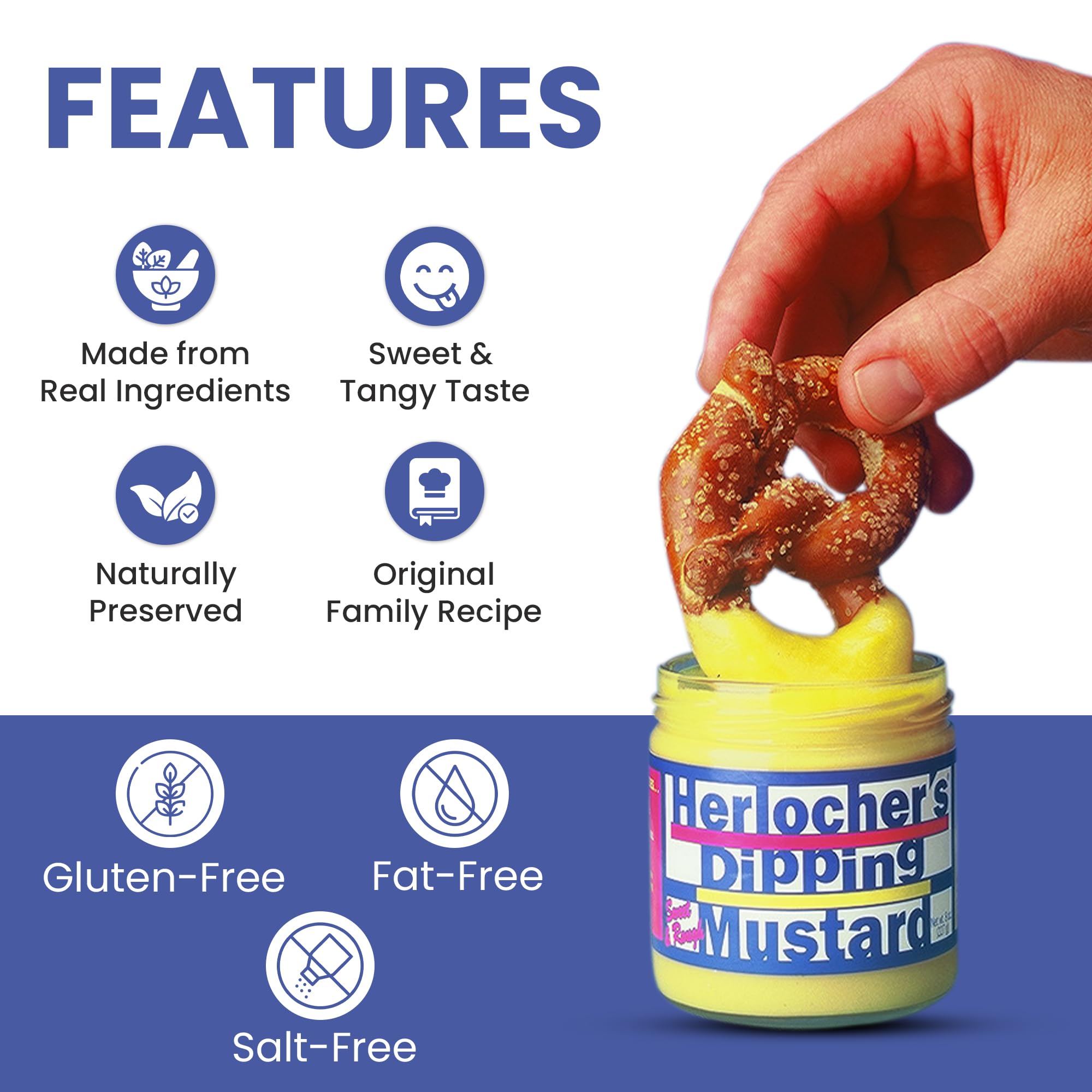 HERLOCHER'S DIPPING MUSTARD textura cremosa en cuchara lista para untar