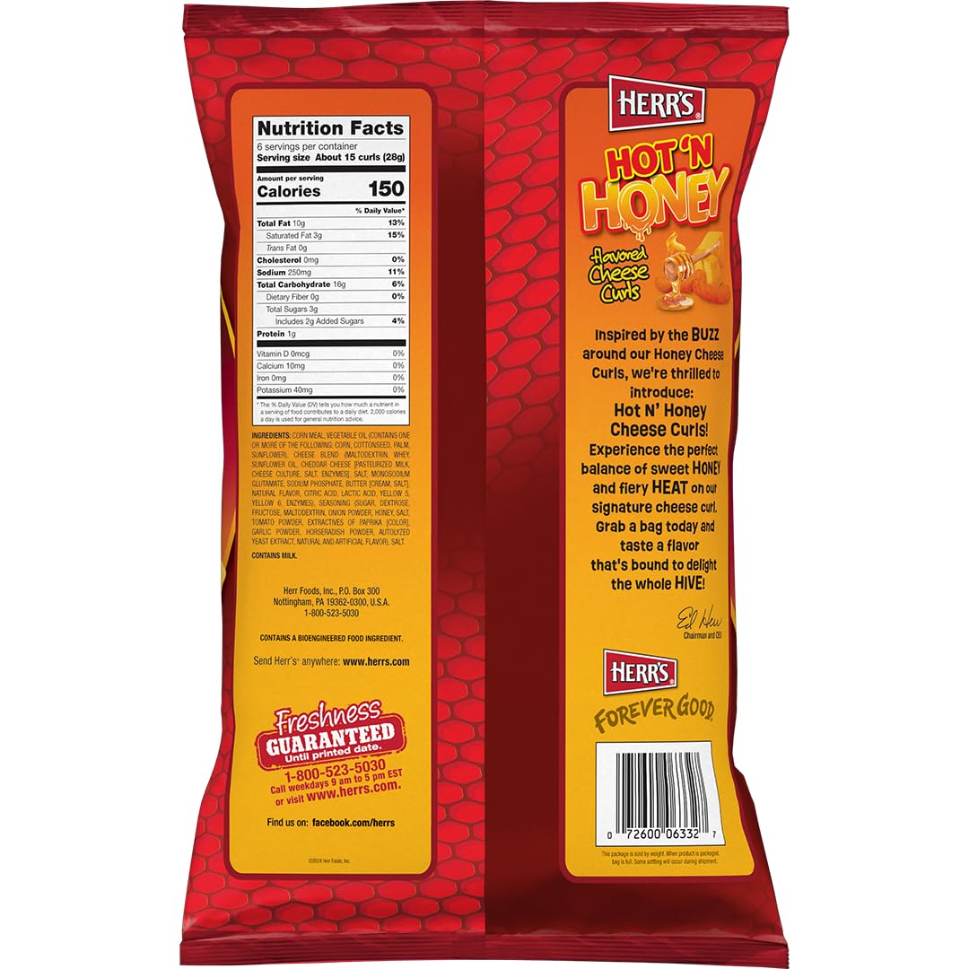 HERR'S etiqueta de ingredientes Hot & Honey mostrando información nutricional visible