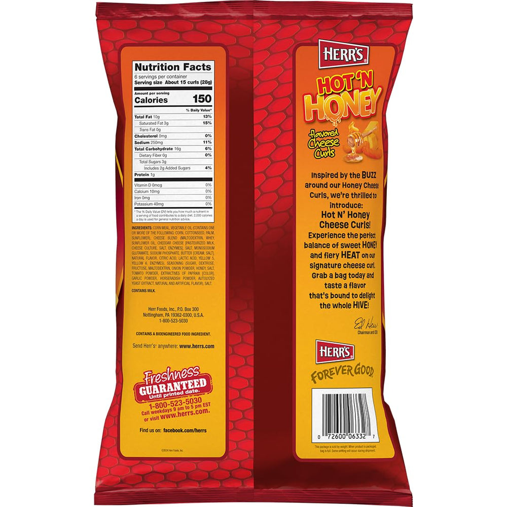 HERR'S etiqueta de ingredientes Hot & Honey mostrando información nutricional visible