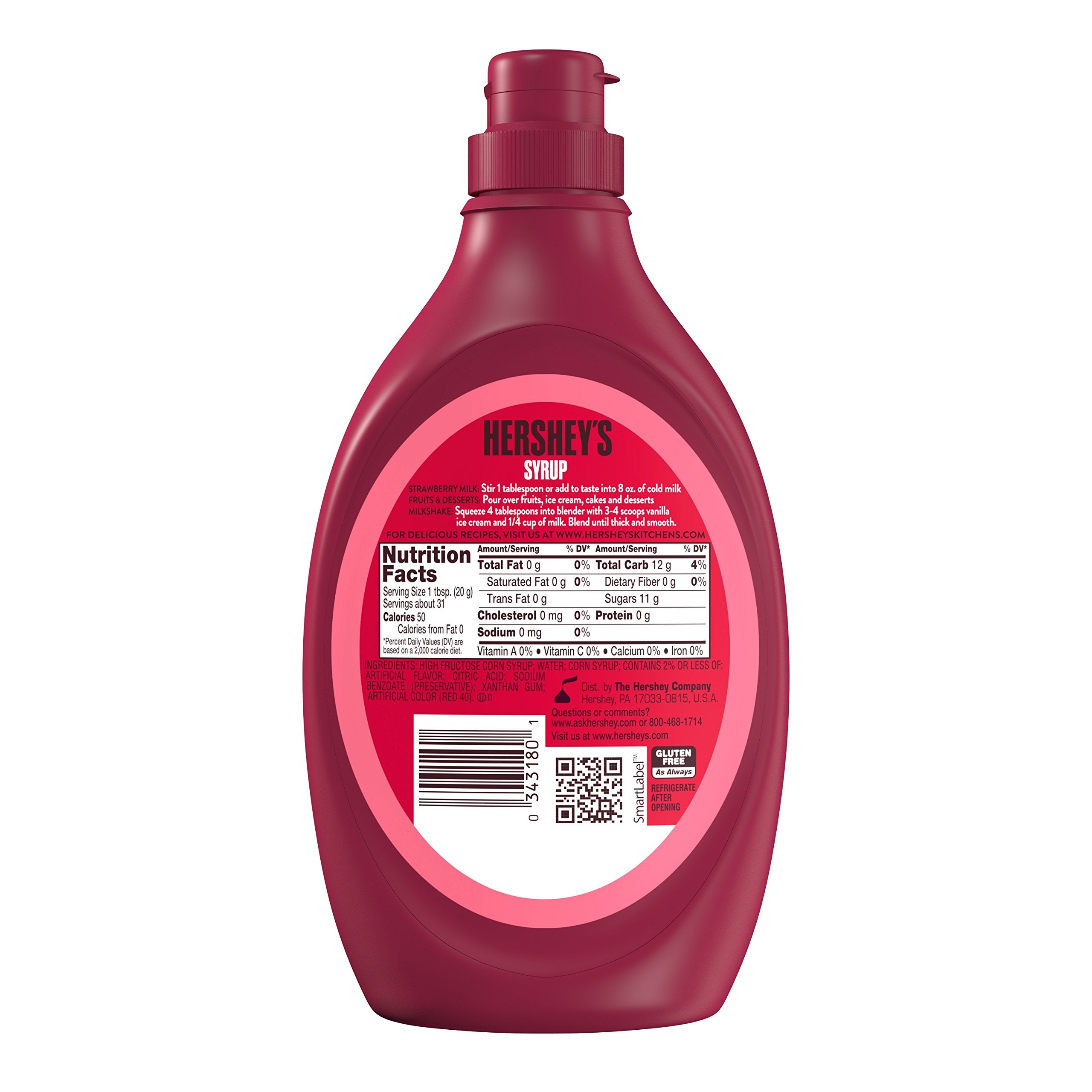HERSHEY'S botella en mano para comparar tamaño y porción