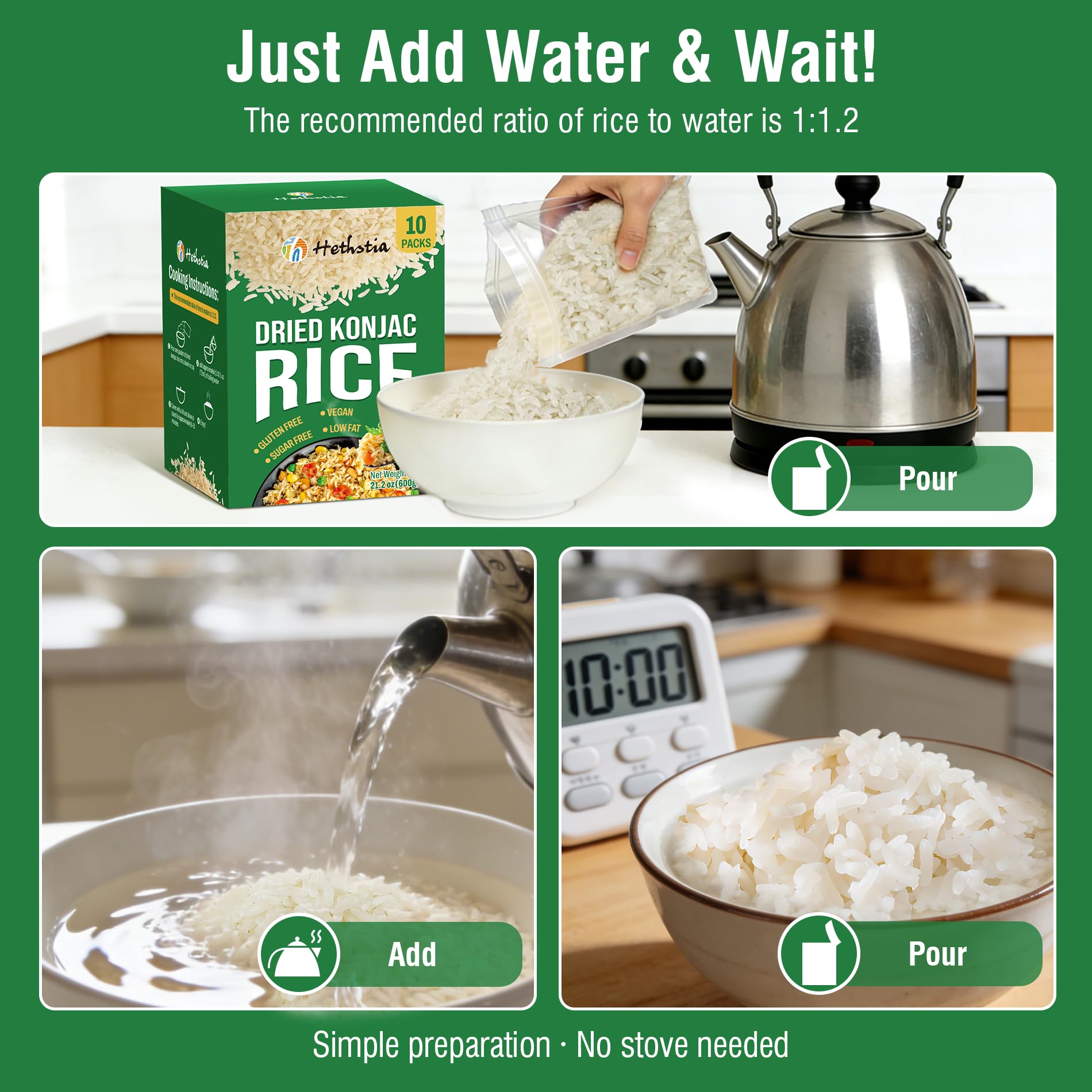 Hethstia arroz shirataki en receta de arroz frito bajo en calorías