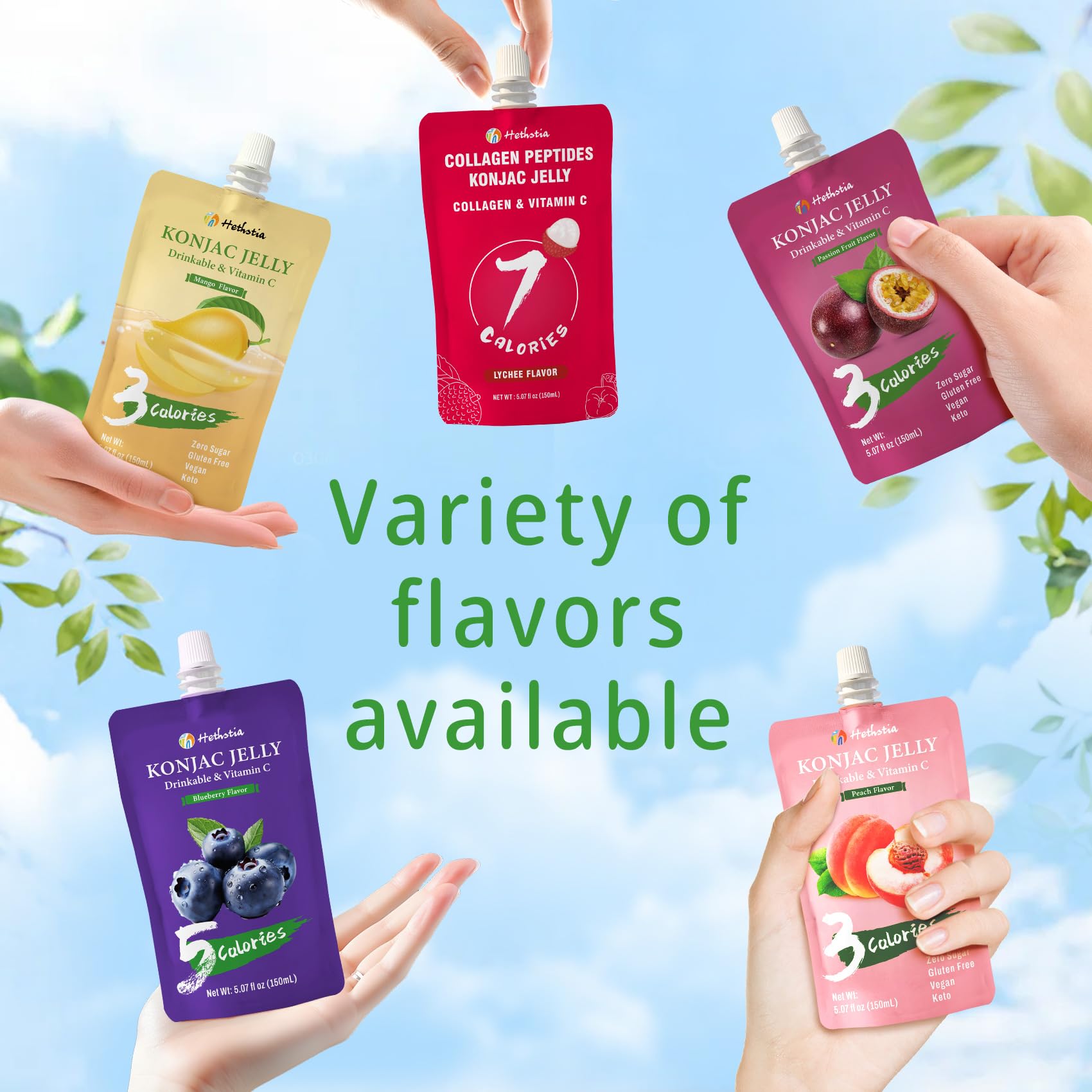 Hethstia jelly vertido en vaso para mostrar consistencia y conveniencia del producto