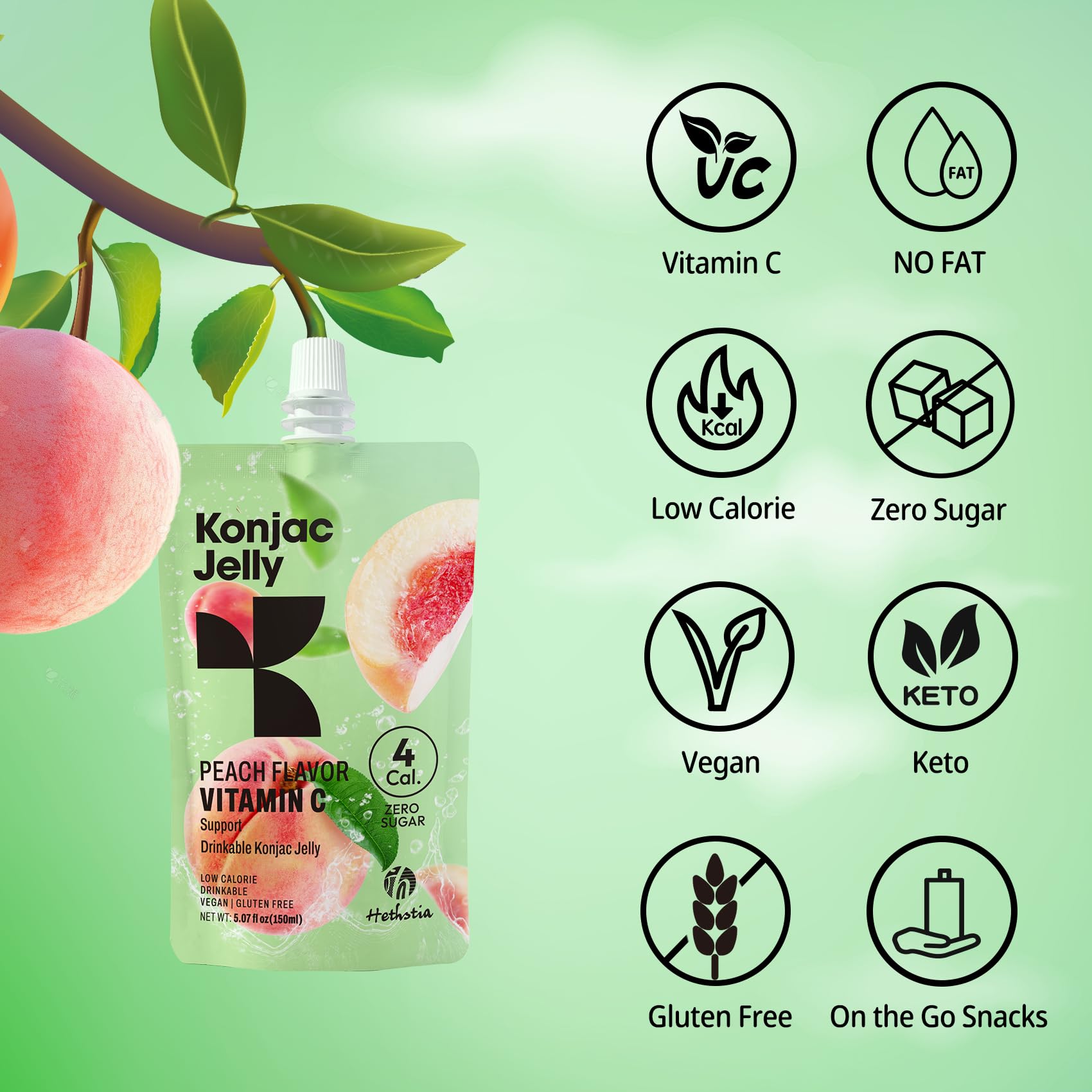 Hethstia textura gel de durazno primer plano, sensación refrescante