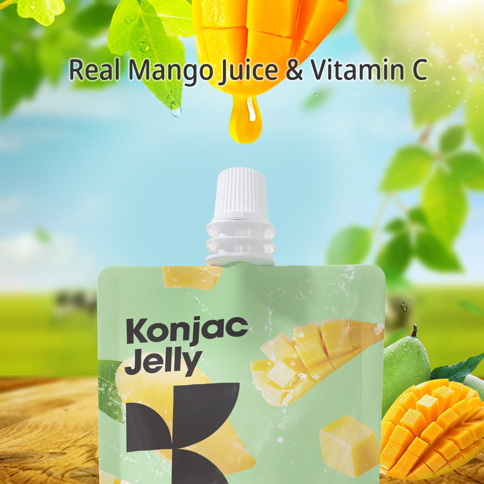 Hethstia etiqueta de ingredientes destacando konjac, vitamina C y ausencia de azúcar