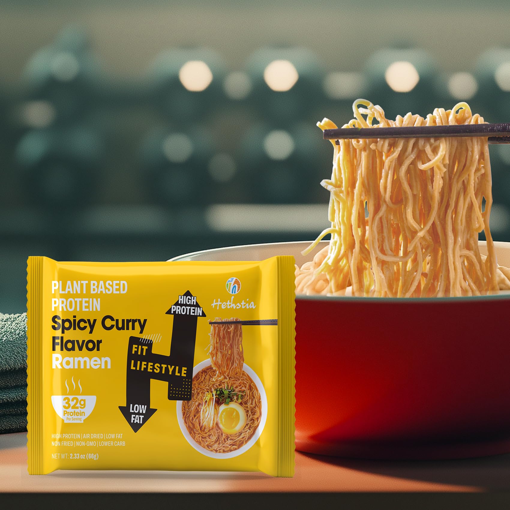 Hethstia ramen en oficina o gimnasio, comida rápida y nutritiva