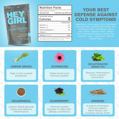 Hey Girl Tea ingredientes naturales saúco y equinácea resaltando frescura