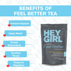 Hey Girl Tea taza humeante servida para alivio y confort