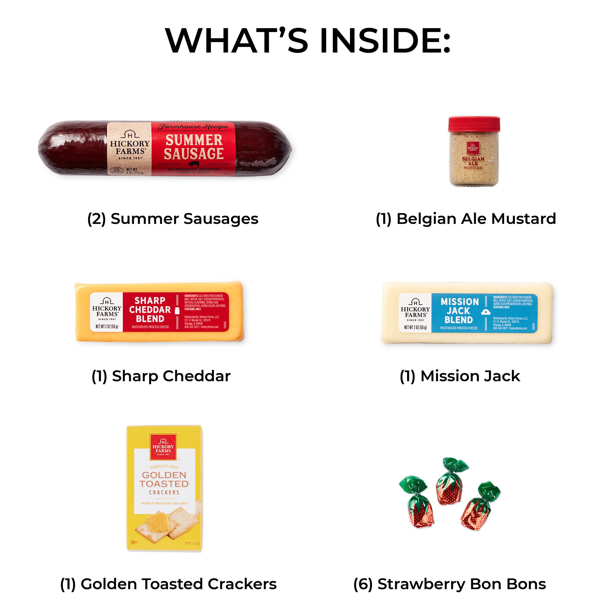 Hickory Farms detalle de los quesos Sharp Cheddar y Mission Jack para combinar