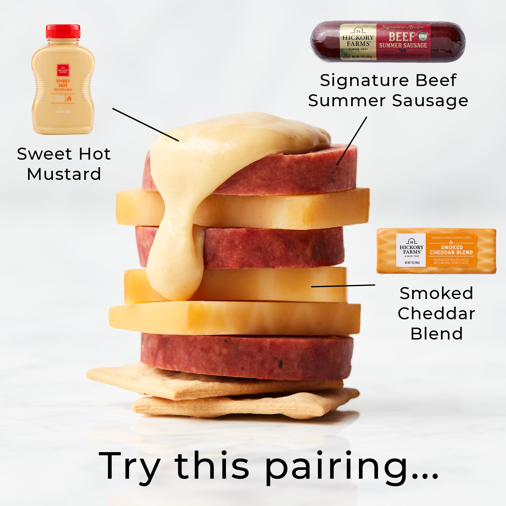 Hickory Farms comparación de tamaño de la caja para evaluar porciones