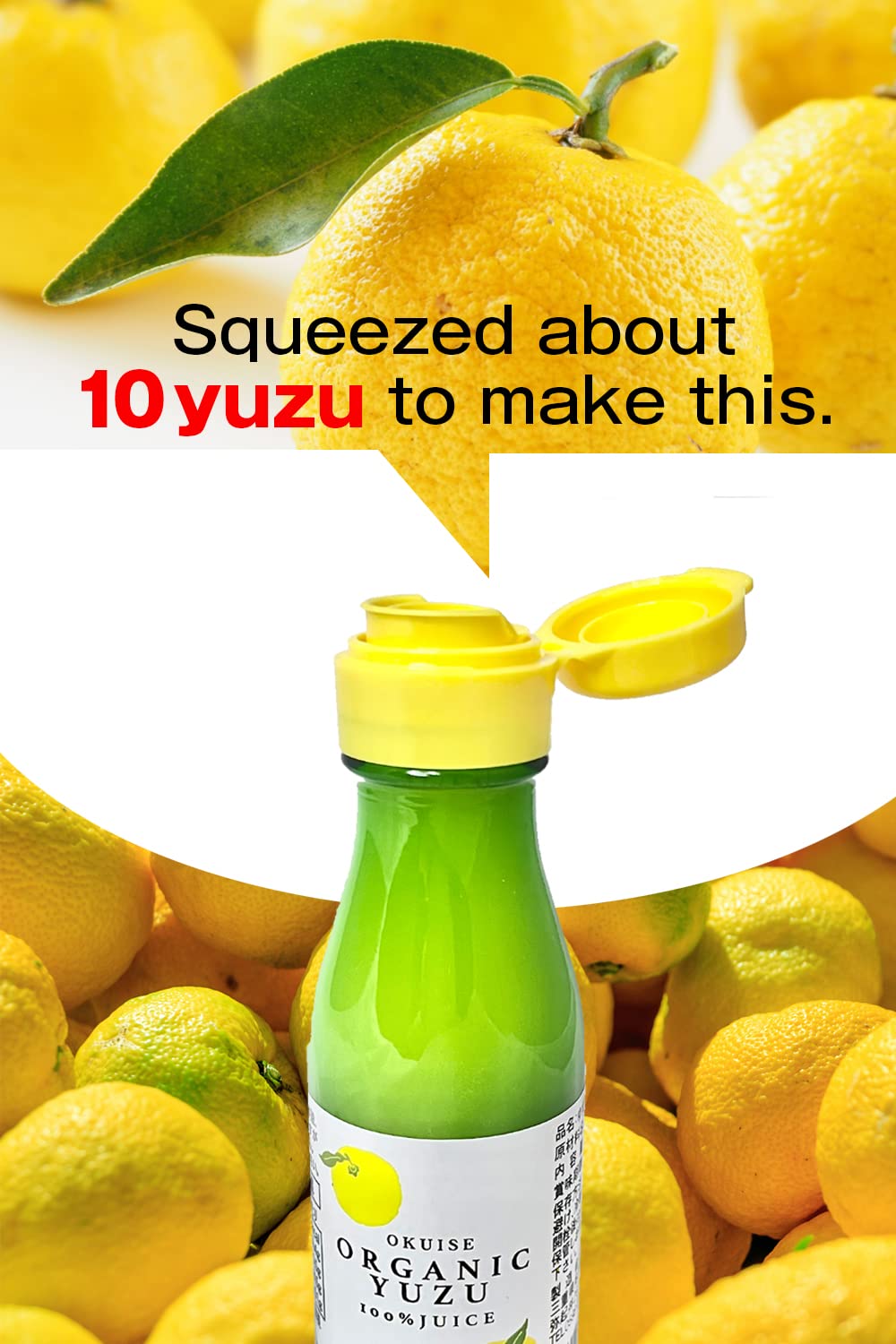 Hikarishokuhin yuzu botella con etiqueta legible que garantiza origen japonés