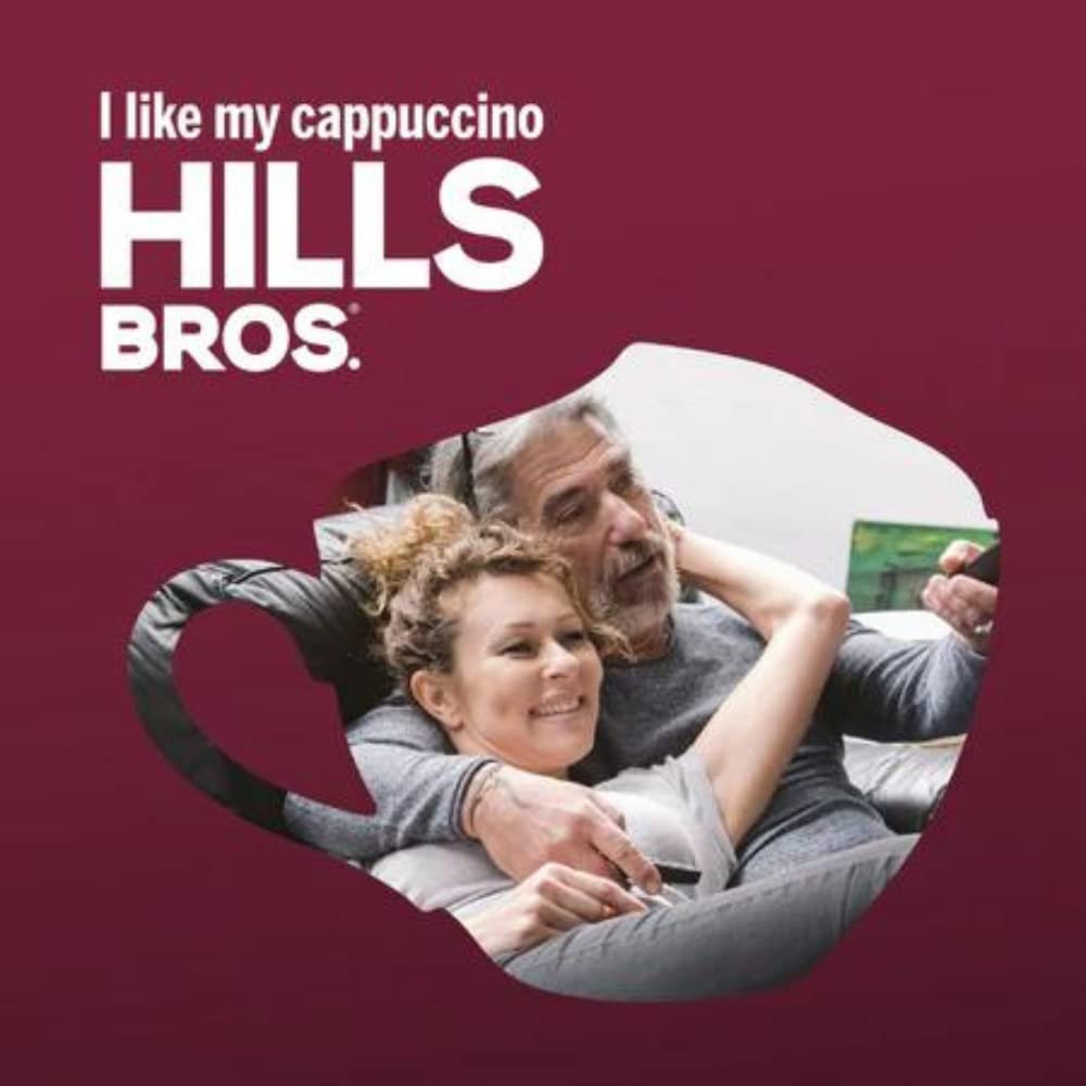 Hills Bros cappuccino servido en oficina, ideal para reuniones rápidas