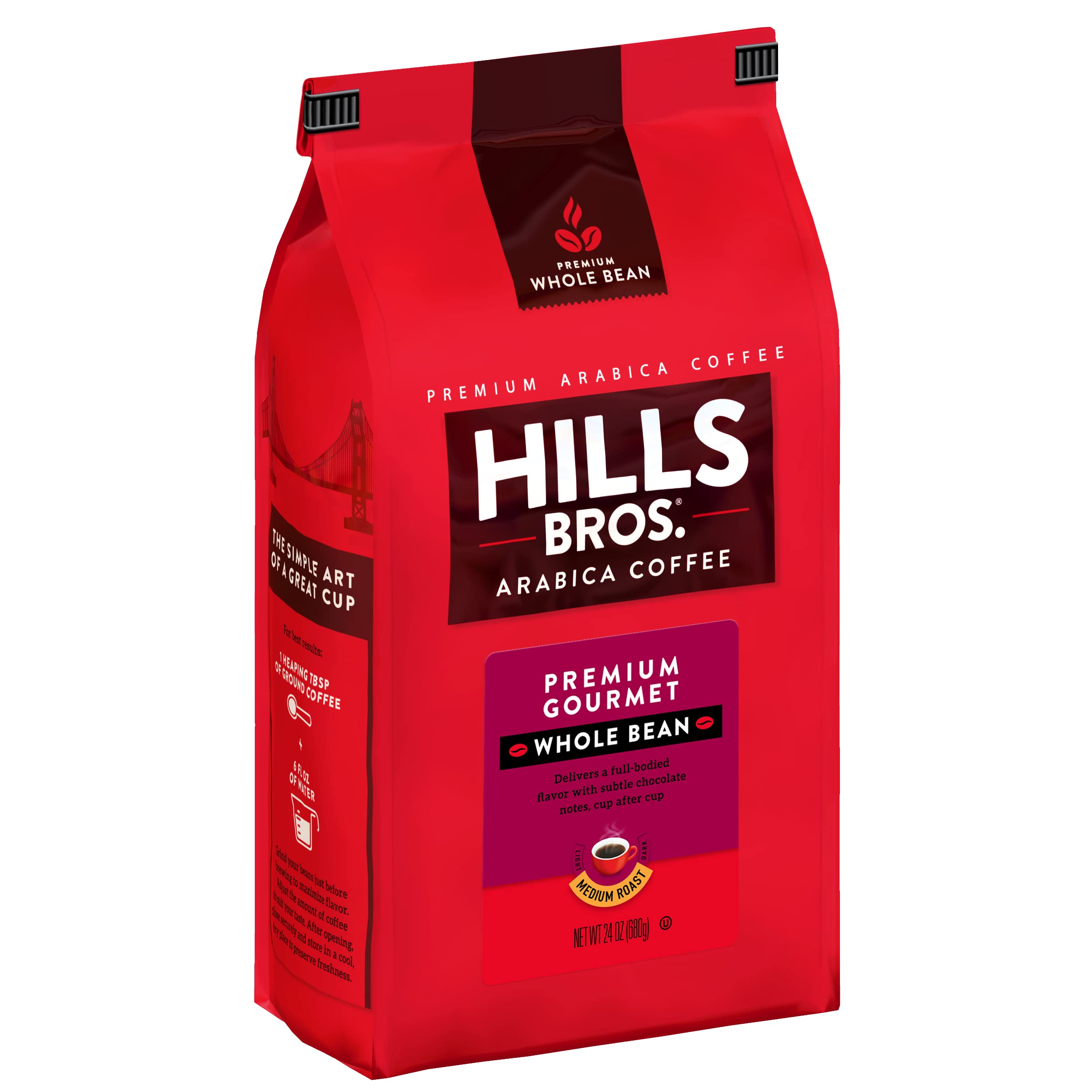 Hills Bros frente del empaque mostrando 24 oz y beneficios de ahorro