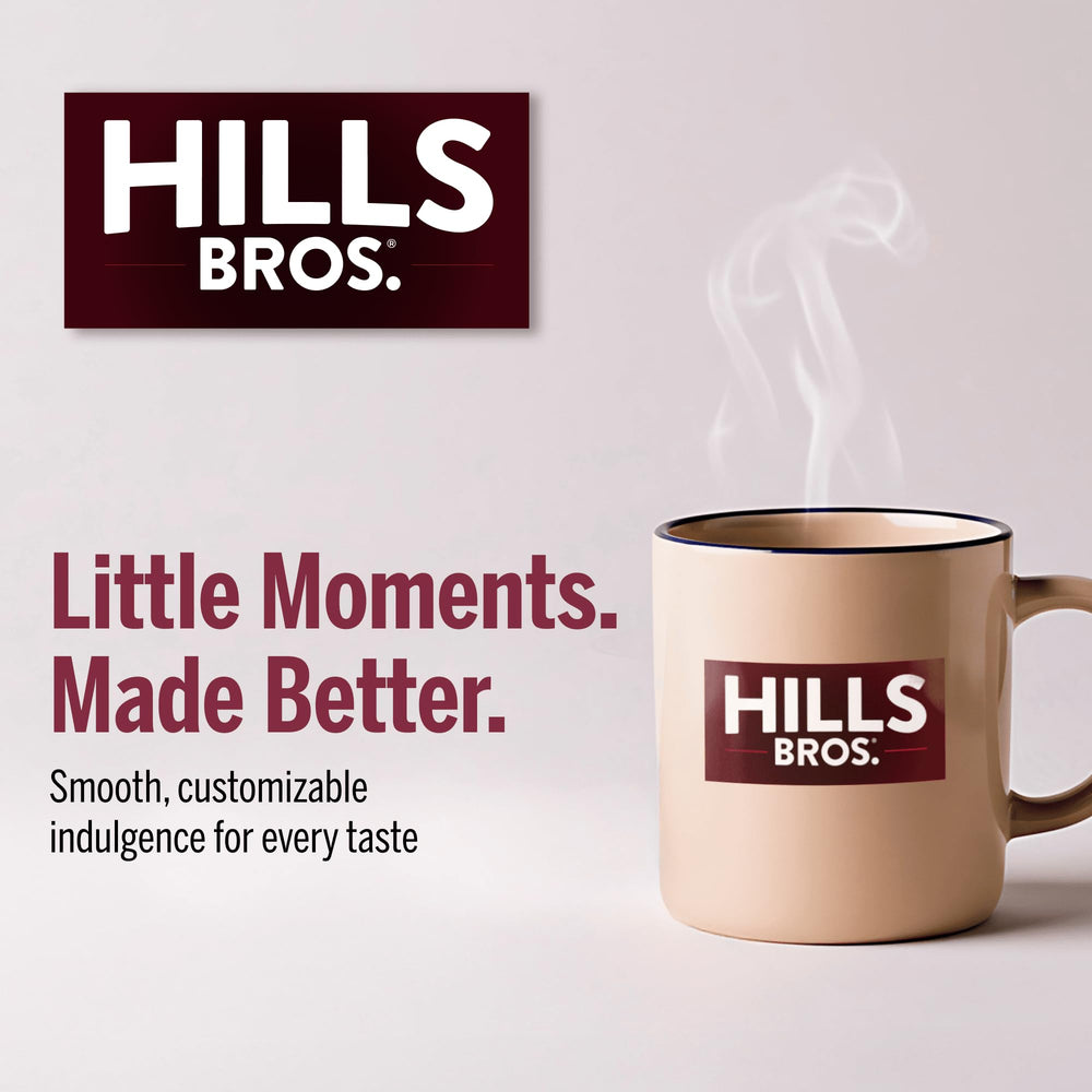 Hills Bros granos en primer plano que resaltan frescura y calidad