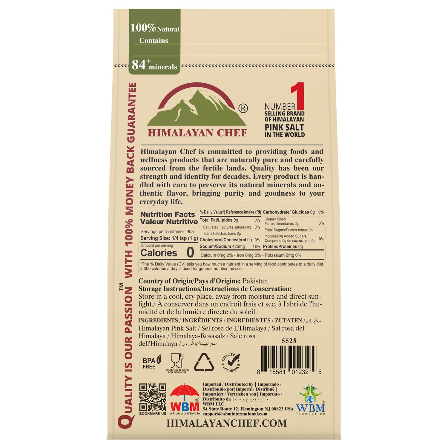 Himalayan Chef primeros planos de cristales gruesos 2–3 mm, textura ideal para molinillo