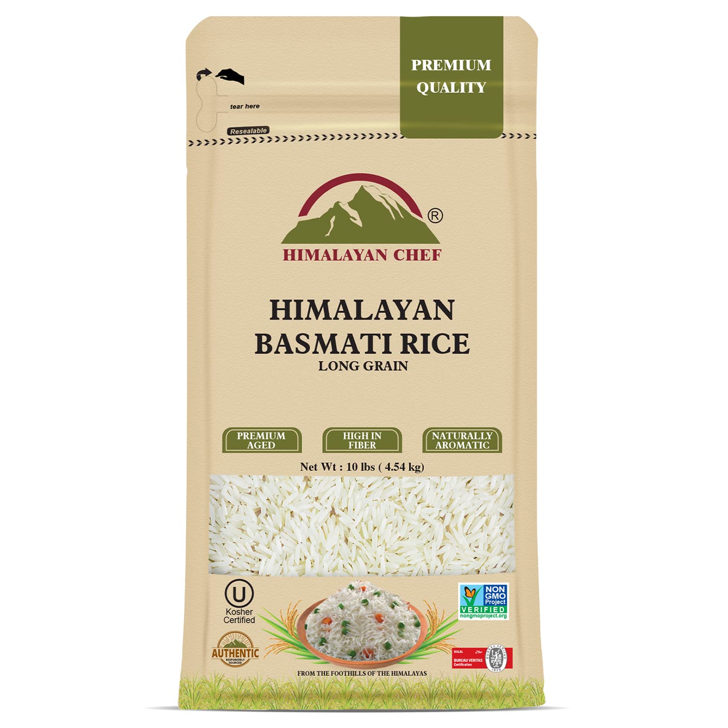 Himalayan Chef empaque frontal, información clara y ventaja por tamaño