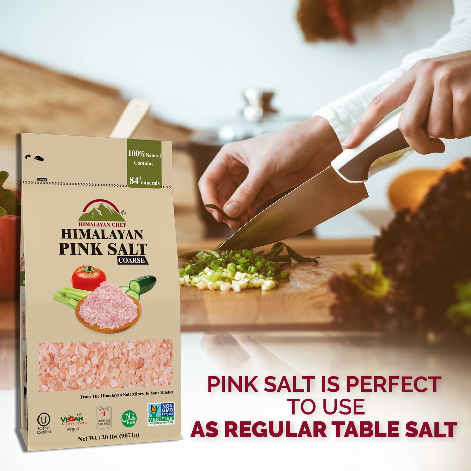 Himalayan Chef cristales gruesos en primer plano, textura robusta para cocinar