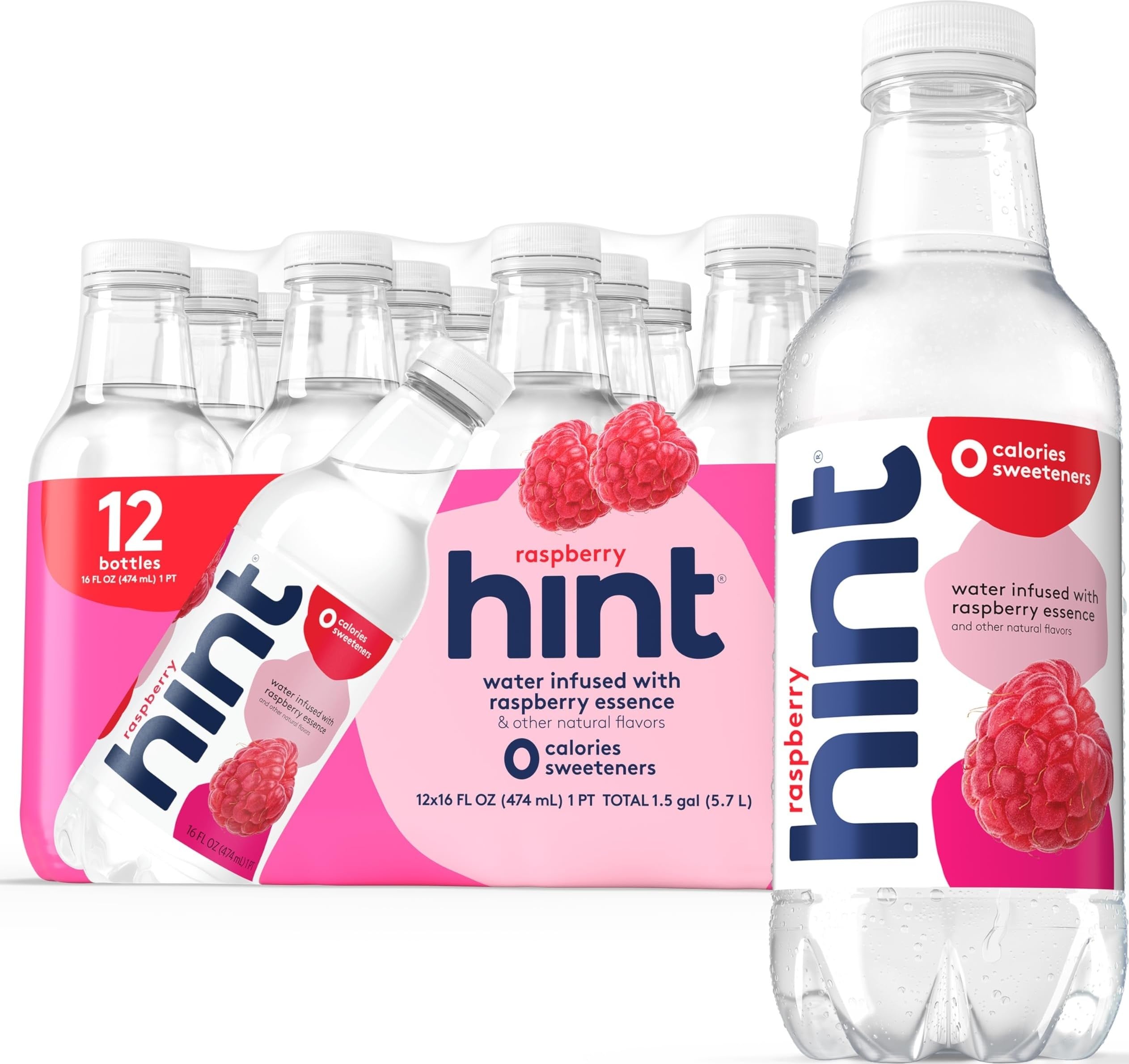 Hint frambuesa vista frontal del pack de 12, refresco sin calorías