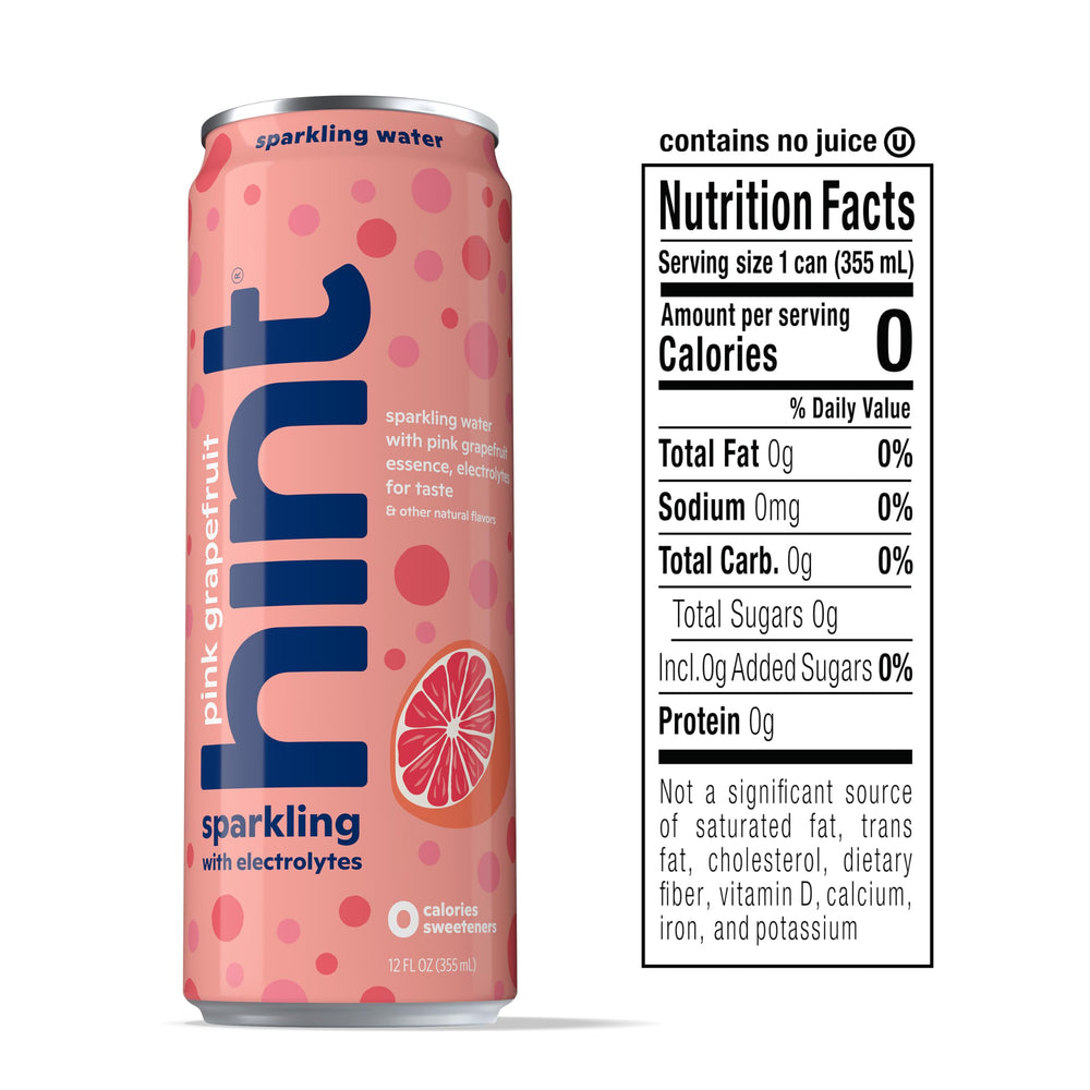 Hint detalle de etiqueta Pink Grapefruit destacando ingredientes limpios