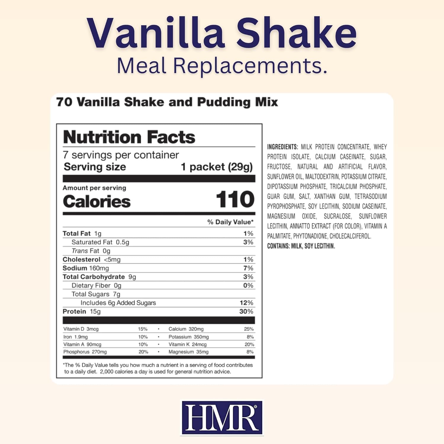 HMR etiqueta nutricional enfocada, información de proteína y calorías