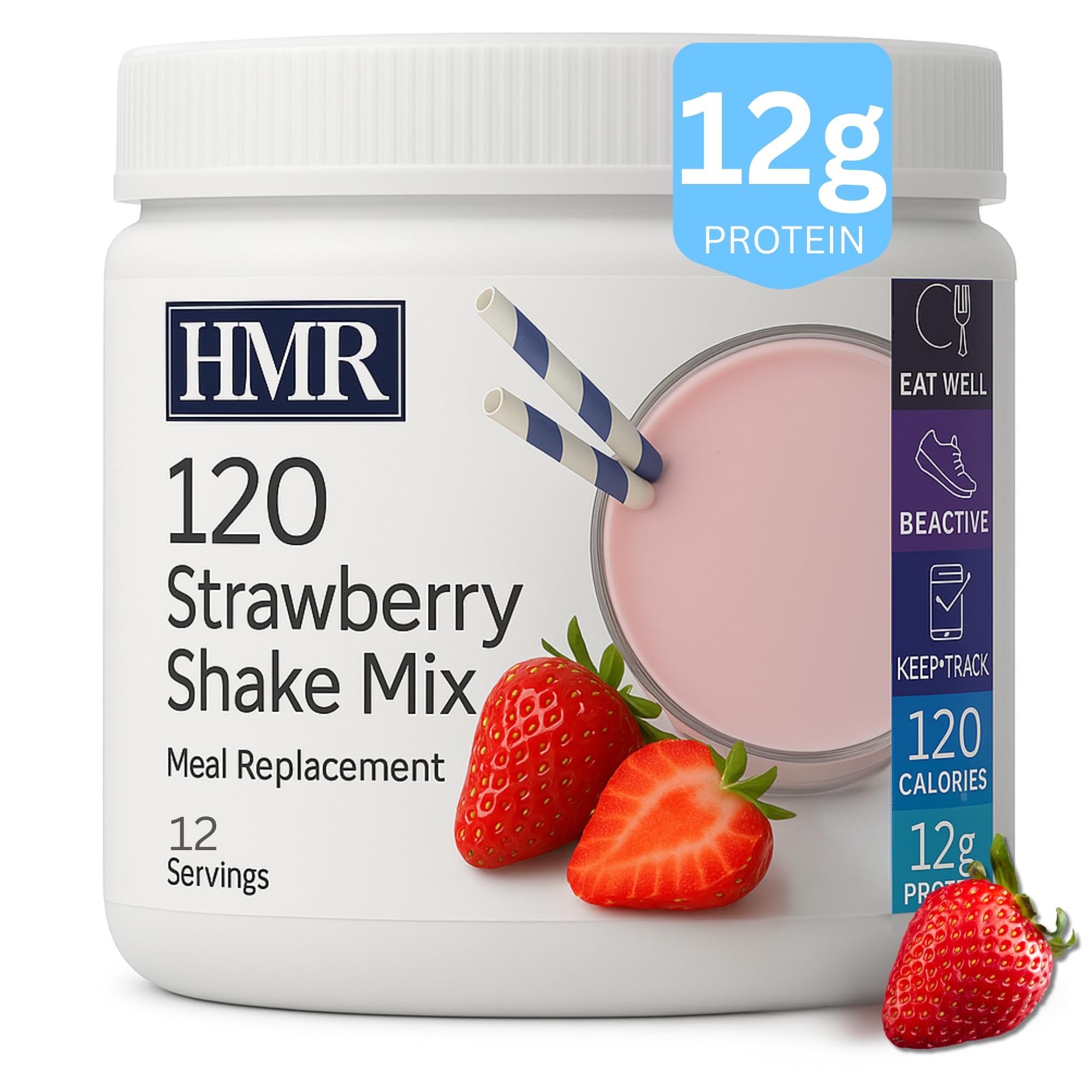 HMR batido de fresa en mesa de desayuno estilo de vida saludable